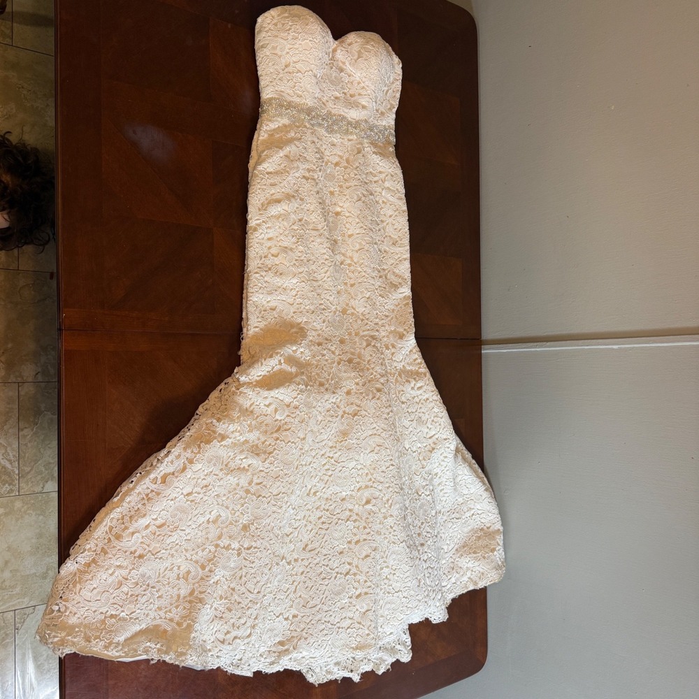 Mia Solano M1522L Ivory Light Gold Lace Mermaid Wedding Dress Size 6 Corset Back